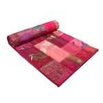 Kirti Textile and Handicraft Silk Hand Made Design Kantha Quilt Blanket, Bed Cover, Bedspread (Size 90” X 108”) - Multicolour