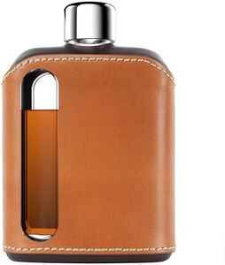 Ragproper Modern Glass Hip Flask - Durable Liquor Flask for Men & Women - Whiskey Flask for Men - Glass Flask for Liquor - Leather Flask for Wine (Double Shot 240ml, Dark & Tan)