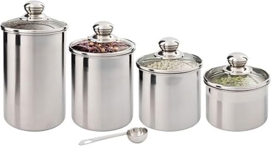 Kitchen Canister Set - Airtight Stainless Steel Canisters with Glass Lids - Organization Containers for Kitchen - Ideal for Dry Food, Flour, Sugar, Coffee, Rice, Tea & Pantry Storage (4 PCS Small)