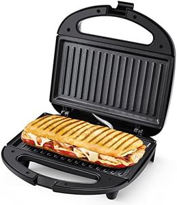 MONXOOK Electric Panini Press, 750W Sandwich Press, Non-Stick Coated Plates 8.46INx4.92IN, Panini Press Sandwich Maker with Indicator Lights, Cool Touch Handle, Black