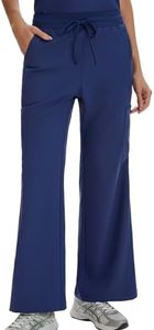 VECARDI Scrub Pants for Women High Rise 4-Way Stretch Flare 6 Pockets Navy
