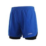 Lixada 2 in 1 Running Shorts Quick Drying Breathable Active Training Exercise Jogging Cycling Shorts with Longer Liner & Reflective Ele Ts Black Green Grey XX-Large Blue