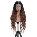 FASHION IDOL Lace Front Curly Wigs 31" with Baby Hair Long Synthetic Natural Water Wavy Wig for Black Women Ombre Auburn with E Type HD Lace Wig