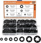 HELIFOUNER 320 Pieces 7 Sizes Internal Tooth Star Lock Washers, Quick Speed Locking Washers, Push Nuts, Speed Clips Retaining Clips Fasteners Assortment Kit