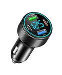 66W USB Car Charger 4 Port Metal Car Charger Adapter with 30W PD USB C Car Cigarette Lighter USB Charger with LED Voltmeter Compatible with iPhone 15 14 13 Pro Max/Pro, Samsung S24/23/22