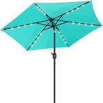 Solar LED Patio Outdoor Umbrella - OKSTENCK with 24LED Lights, Tilt and Crank Table Umbrellas for Garden, Deck, Backyard and Pool, 7.5FT, Peacock Blue