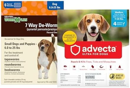 Worm X Plus 7 Way DeWormer for Small Dogs 6-25 lbs (6 Count) + ADVECTA Flea and Tick Prevention for Medium Dogs 11-20 lbs (4 Count) Bundle