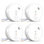 Mains Powered Smoke Alarms, Interlinked Wired Alarm Smoke Detector 1 Year Replaceable Battery Back-up, Fire Alarm with LED Indicator Silence Button EN 14604 Standard (4-PACK)