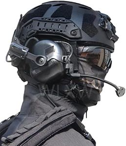 WLXW Tactical SF Helmet & Airsoft Headset & Three Lenses Goggle & Tactical Mask, per Airsoft Paintball CS Game Set,Nero