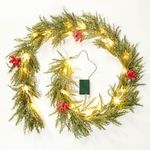 Brightown Christmas Garland with Lights, 6Ft 20 LED Lighted Pine Leaves Garland Decorated with Snowflakes, Berry, North Star, Battery Operated Indoor & Outdoor Christmas Lights for Mantle Stairs Wall