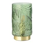 Modern Palm Tree Emerald Forest Green Glass Floral Table Lamp with Brushed Satin Brass Base | 1 x E14 60w Maximum | 22cm x 12cm | Clear Inline Switch by Happy Homewares