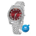 HALUKAKAH Diamonds Gold Watch Iced Out,Women's Platinum White Gold Plated 36MM Width Red Dial Quartz Wristband 20cm,Free Giftbox