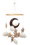 Felt Nursery Mobile - Brown Moon Stars and Beige Clouds - Baby Crib Mobile for boy or Girl Nursery - Modern, Boho Baby Mobile for Crib for Baby Shower Gift, or Photoshoot - Movil para Cuna de Bebe