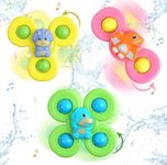 Royals hub 3PCS Suction Cup Spinner Toys for 1 Year Old Boy Girl|Spinning Tops Bath Toys for Kids Ages 1-3|Sensory Toys for Baby 6 12 18 Months Boy Birthday Gift Table/Window/ (Return Gift for Kids)