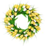 U'Artlines 20 Inch Tulip Wreath for Front Door, Spring Summer Silk Wreath with Green Leaves Artificial Tulip Flower Wreaths for All Seasons Window Wall Wedding Valentines Day Decor