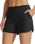 Willit Women's 3.5 inch Swim Board Shorts Swimming Bottoms Tummy Control Beach Shorts with Liner Black S