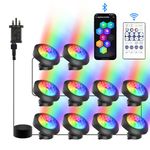 NATPOW Pond Lights, RGB Underwater Spotlights Mains Powered, Submersible Lights with Bluetooth APP Remote Control, IP68 Waterproof Aquarium Landscape Lights for Garden, Yard, Pool, Fountain(10 in 1)