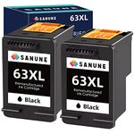 SANUNE 63XL Black Ink Cartridge Remanufactured for HP 63 63XL Ink Cartridges Black for HP Officejet 3830 4650 5255 5258 5200 4652 4655 Envy 4520 4512 DeskJet 2130 2132 Printer (2-Pack High Yield)