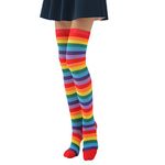 Andiker Over Knee High Sock for Women, Striped Cotton Thigh Stockings High Boot for Cosplay and Daily Wear (Rainbow)