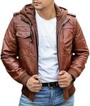 Jild Hoodie 2.0 Leather Jacket Men - Lambskin Leather Bomber Jacket with Removable Hood & Sleeves - Genuine Leather Mens Vest (Pub.M-Tan-M)