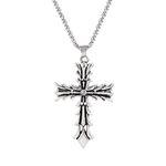 Clyhon 1Pcs Cross Necklace for Men Women, 316L Stainless Steel Cross Pendant Necklace with Chain, Cross Necklace Silver, Easter/Christmas/Birthady Gift