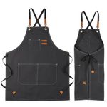 Newthinking Canvas Apron for Men, Heavy Duty Work Apron with Pockets, Waterproof Wear-resistant Tools Apron for Garden, Craft Workshop and Garage(Black)