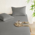 Wake In Cloud - Bamboo Blend Fitted Sheet Set, Ultra Soft Cooling Bedding for Hot Sleepers, Extra Deep Fitted Sheet & 2 Pillowcases, 3 Pieces, Grey, Double Size