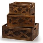 Fasmov 3 Pack Wood Nesting Storage Crates with Handle, Wood Crates Rustic Decorative Wooden Crates Nesting Storage Container Box Decorative Basket Bins for Fruit Vegetable Laundry Farmhouse, 3 Sizes