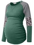 Bhome Long Sleeve Maternity T-Shirt Colorblock Baseball Tee Casual Pregnancy Tunic Top, Green 1, Large