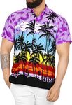 LA LEELA Men's Beach Hawaiian Casual Short Sleeve Shirt L Purple, Boho Palm Lady