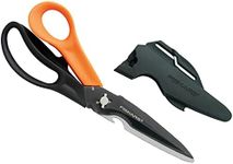 Fiskars Cuts + More Multi-Tool Scissors, Includes Protective Case with Scissor Sharpener, Length: 23 cm, Titanium Coating, Stainless Steel Blade/Plastic Handles, Black/Orange, 1000809