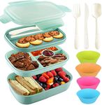 Stackable Bento Box Adult Lunch Box,3Layers Lunch Containers with Compartments for Kids,Large Capacity 1900ml Bento Box with Utensil Set and Silicone Cake Cups, Bento Lunch Box is Microwave Safe