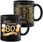 80th Birthday Gifts for Men Women - 1944 Old Time Information - 80th Birthday Mug - 80th Birthday For Him & Her - Unique Funny 80th Bday Gift Idea - Milestone Birthday - 12oz - Black Gold