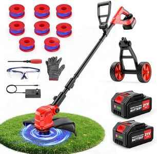 21V Electric Weed Wacker with 2 X 3.0Ah Battery and Charger, String Trimmer Weed Eater with 14" Cutting Width, Lawn Edger for Lawn, Garden, Yard(8Pcs Spool Line)