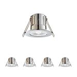 Fire Rated Downlights, Chrome Slimline Bathroom/Shower IP65 Waterproof Ceiling Lights, LED Cool White 4000K, 4W 500 Lumens, 60 Degree Beam Angle, Long-life 30,000 Hours - Pack of 4