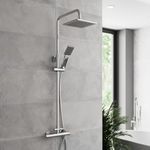 Architeckt Thermostatic Shower Mixer Set for Bathroom Square Chrome Designer Rainfall Shower Head Handset Exposed Valve, Hose & Rail