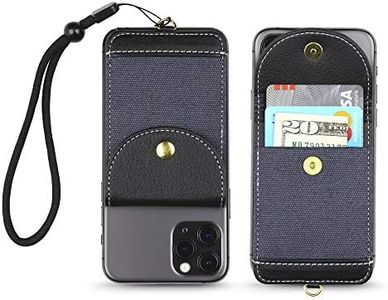 Cell Phone Wallet for Back of Phone with Wrist Strap, Stick On Wallet Credit Card ID Holder with RFID Protection Compatible with iPhone, Galaxy & Most Smartphones and Cases Navy