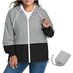 Zando Plus Size Rain Jackets for Women Raincoats for Women with Hood Lightweight Rain Jacket Women Windbreaker Jacket Women Packable Rain Coat for Women Waterproof Travel Rain Coats Gray and Black 2XL