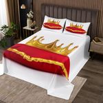 Erosebridal Royal Crown Bedspread Red Pillow Bedding Set 3D Gold Crown Coverlet Set for Child Teens Youth,Novelty Bedroom Decor King Size Plain White 3Pcs with 2 Pillow Cases