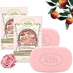 Set Premium Rose French Vintage Bar Soap with Organic Shea Butter and Organic Argan Oil Pack of 2x100g – Rose, Peach and Patchouli. Un Air d’Antan Exclusive Sweet Glamourous Perfume – Gentle, Moisturizing Paraben and Cruelty Free Formula - Nice Idea for a Gift for Birthday, her… or just for You