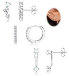 Morfetto 925 Sterling Silver Hypoallergenic Earrings Set for Multiple Piercing Dainty 14K Gold Plated Stud Huggie Small Hoop Earrings for Women Trendy Cute Earring Stacks for Sensitive Ears Silver 2