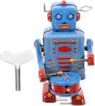 SAFIGLE Vintage Metal Tin Drumming Robot 1pc Kids Decor Gifts Wind up Dancing Robot Classic Robot Drum Wind up Robot Tin Clockwork Antique Decorate Blue Spring Drummer Child