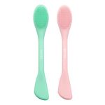 REVEX Silicone Face Mask Brush Applicator，2 Packs Double-Ended Facial Mask Brush for Mud, Clay, Charcoal Mixed Mask，Soft Makeup Beauty Brush Tools for Apply Cream, Lotion (Pink+Green)