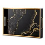 Hanobe Black Decorative Coffee Tray: Gold Coffee Table Trays Decor Serving Tray with Handles for Ottoman Bar Home Decor Easy to Clean & Washable