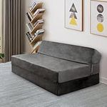 Panana Adult Sofa Futon Z Bed,Jumbo Cord Soft Velvet Premium Material Double Fold Out Mattress Sleepover Chair Living Room Bedroom Toddler Furniture,Grey