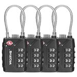 Worve TSA Approved Combination Lock, 4 Pack (Black, Zinc Alloy, Indoor Use, 10000 Combinations)