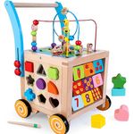 Wooden Baby Walker | 9-in-1 Wooden Activity Cube, Sit-to-Stand Learning Walker Activity Center, Early Educational Push & Pull Toys for Baby Toddler Boys Girls, Height & Brake Adjustable (AC23-NEW)