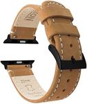 BARTON WATCH BANDS - Gingerbread Brown Leather & White Stitching (Black Hardware) Top Grain Leather Watch Bands Compatible with Apple Watch Models - 1, 2, 3, 4, 5, 6, 7, 8, 9, 10, SE, Ultra & Ultra 2 - (42mm/44mm/45mm/49mm)