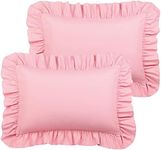 PiccoCasa Brushed Ruffle Pillowcases 2 Pack, Soft Breathable Pillow Covers with Envelope Closure, 4inch Hem Microfiber Pillow Case Pink 50x65cm