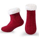 WOTENC Women Slipper Socks Knitted Warm And Fluffy Fleece Lined Non Slip Socks Winter Socks Home Sleeping Socks for Bed Socks